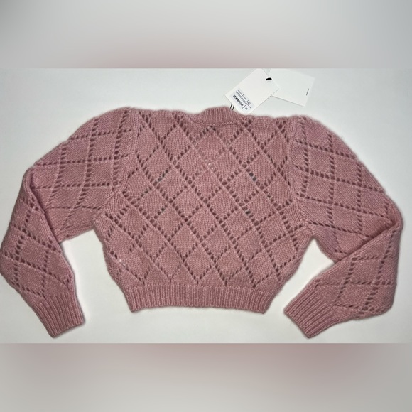 ALLESANDRA RICH Floral Wool Cropped Cardigan Pink Size 36 New - Picture 3 of 6